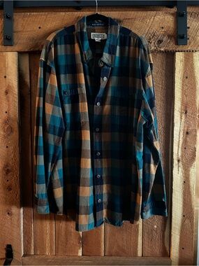 Duluth Men's Plaid Flannel Shirt - Teal & Brown Magnetic Buttons